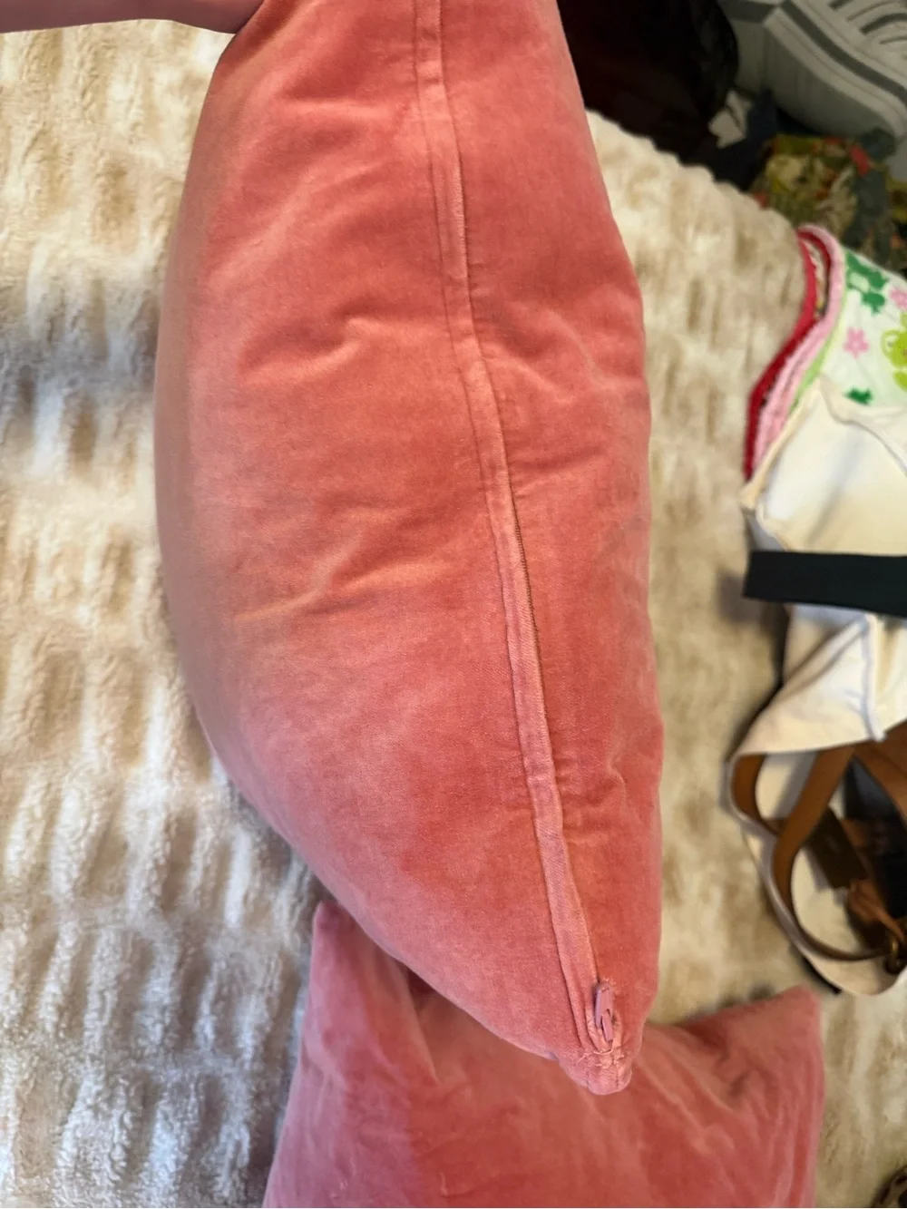 Pair of Down Stuffed Velvet Accent Pillow (2) - Coral